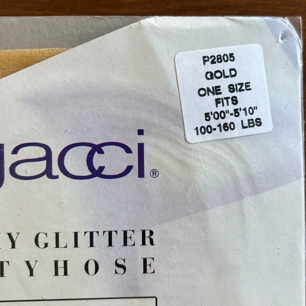 2 Vintage Agacci Italian, gold shimmer pantyhose. Fits 5' to 5' 10